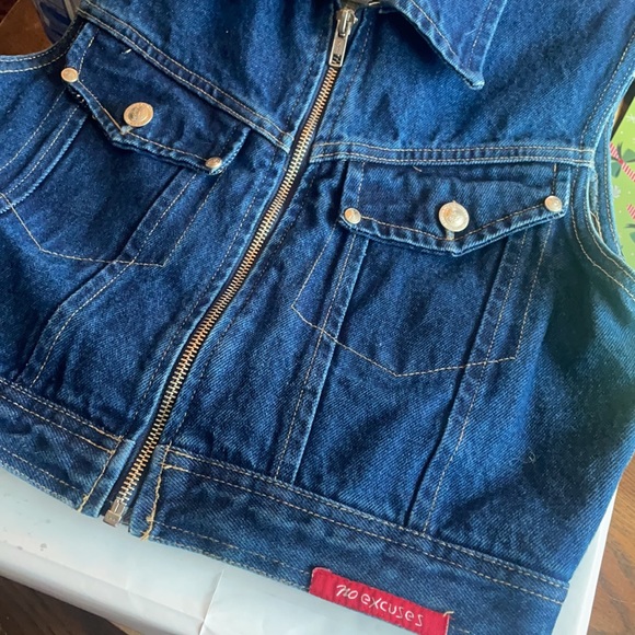 Vintage No Excuses cropped denim/jean women’s vest size small - Picture 5 of 6